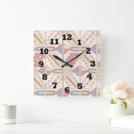 茶色の赤と青の南西パターン スクエア壁時計 (ホーム)