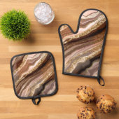 茶色の赤面金ゴールドアガートルック抽象的 鍋つかみ&鍋敷きセット (トップダウン)