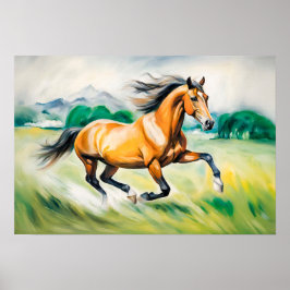 茶色の走馬の牧草地 ポスター