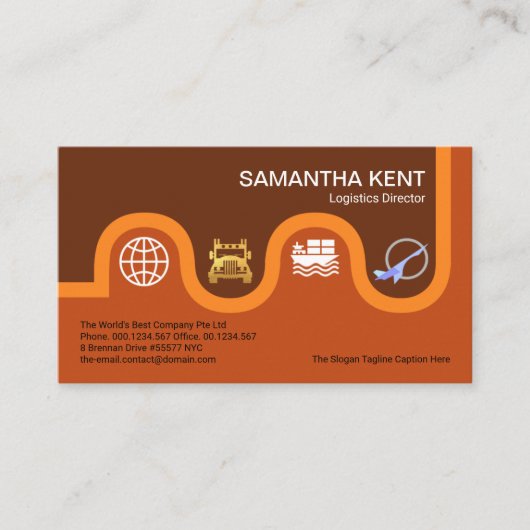 茶色の道路マップロジスティックアイコンタイプサプライチェーン 名刺 (正面)
