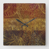 茶色の部族金ゴールドパター絵を描ン スクエア壁時計 (正面)