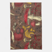 茶色の野生のキノコ キッチンタオル (縦)