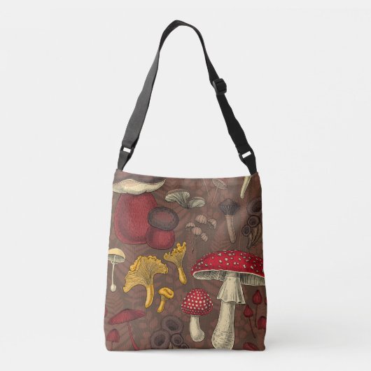 茶色の野生のキノコ クロスボディバッグ (裏面)