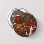 茶色の野生のキノコ 缶バッジ (正面&裏面)
