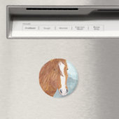 茶色の野生の馬、青い山と湖 - アクリル マグネット (インサイチュ (食洗機))