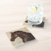 茶色の野生馬のプロフィール ガラスコースター (アングル)