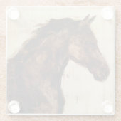 茶色の野生馬のプロフィール ガラスコースター (裏面)