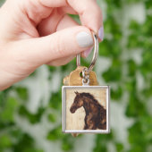 茶色の野生馬のプロフィール キーホルダー (手)