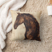 茶色の野生馬のプロフィール クッション (ブランケット)