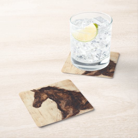 茶色の野生馬のプロフィール スクエアペーパーコースター (インサイチュ)