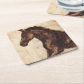 茶色の野生馬のプロフィール スクエアペーパーコースター (アングル)