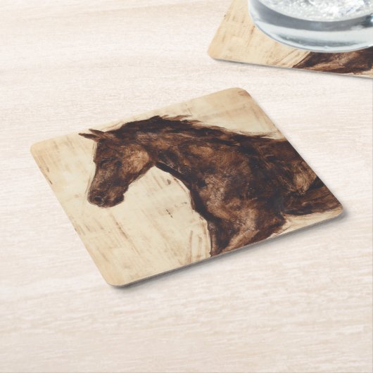 茶色の野生馬のプロフィール スクエアペーパーコースター (アングル)