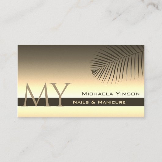 茶色の金ゴールドグラディエントのヤシの葉モノグラムと写真 名刺 (正面)