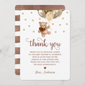 茶色の金ゴールドテディベアBeary Much Baby Shower サンキューカード (正面/裏面)