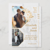 茶色の金ゴールドフローラ写真の保存日付招待状 セーブザデート (正面)