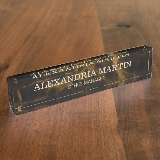 茶色の金ゴールド大理石名ジョブのタイトル デスクネームプレート (側面)