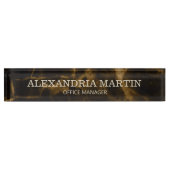 茶色の金ゴールド大理石名ジョブのタイトル デスクネームプレート (正面)