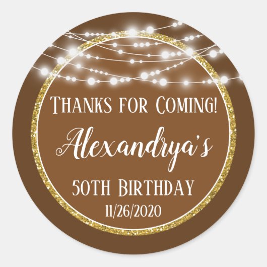 茶色の金ゴールド感謝していメッセージカード用来誕生日 ラウンドシール (正面)