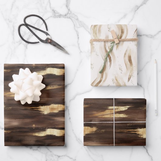 茶色の金ゴールド抽象芸術 ラッピングペーパーシート (正面)