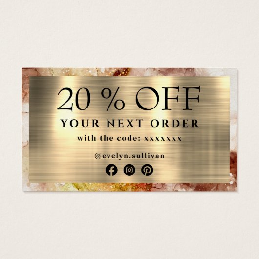 茶色の金ゴールド水感謝してい色割引カード (裏面)