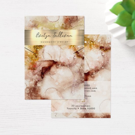 茶色の金ゴールド水色のネックレス表示カード (デスク)