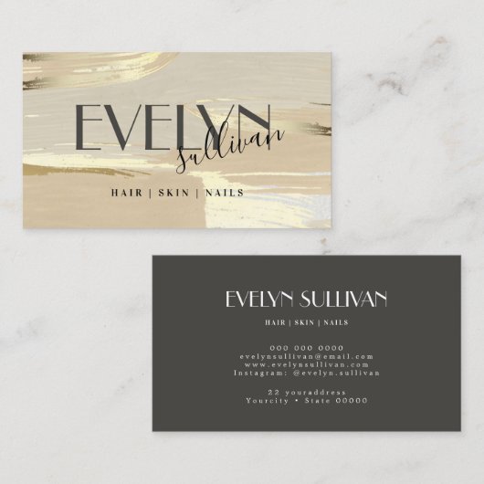 茶色の金ゴールド絵を描ストロークの名刺 名刺 (正面/裏面)