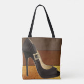 茶色の金ゴールド色の黒いハイヒール トートバッグ (裏面)