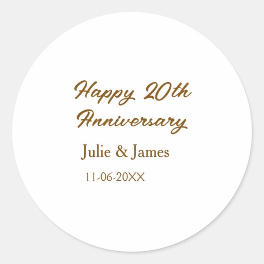 茶色の金色の幸せな20周年ネーム datsimple ラウンドシール (正面)