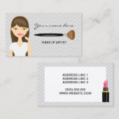 茶色の長いヘアメイクアップアーティストの女性 名刺 (正面/裏面)