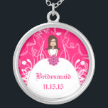 茶色の長い髪のピンク結婚の花嫁のネックレス シルバープレートネックレス<br><div class="desc">のKeepsake Wedding Party Necklaces – 背景色を変更するには結婚クリックカスタマイズ - edit最後のツールを選択し、表示された色の1つを選択するか、カスタムのウェディング色のRGB 16進コードを入力します。</div>