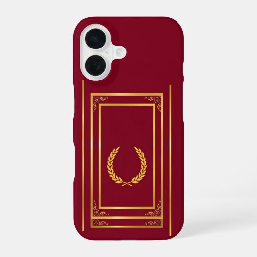 茶色の長方形フレームの金月桂樹 iPhone 16ケース (裏面)