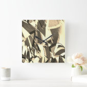 茶色の霧雨のイメージにベージュのストリーク スクエア壁時計 (ホーム)