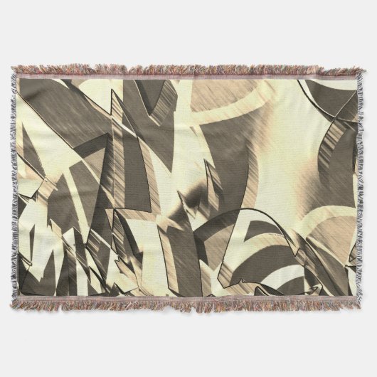 茶色の霧雨のイメージにベージュのストリーク スローブランケット (正面)