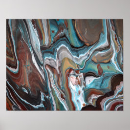 茶色の青いゲードストライプのモダン線絵画の数 ポスター