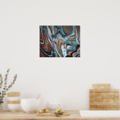 茶色の青いゲードストライプのモダン線絵画の数 ポスター (キッチン)