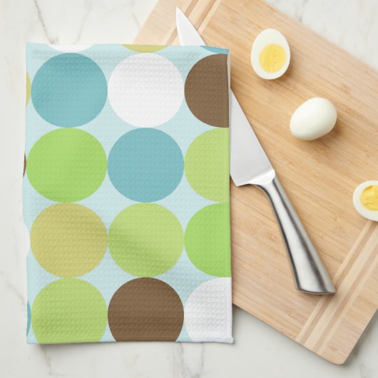 茶色の青い水玉模様 キッチンタオル (四つ折り)