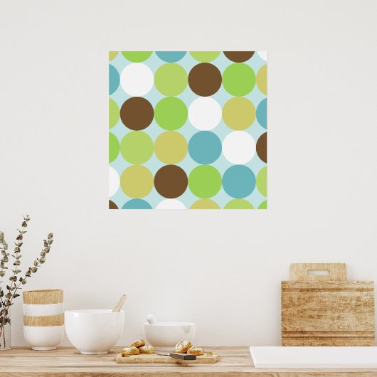 茶色の青い水玉模様 ポスター (キッチン)