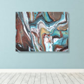 茶色の青い泥ストライプの帯モダン渦流体 キャンバスプリント (インサイチュ (ウッドフロア))