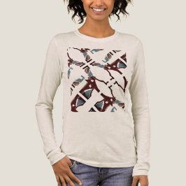 茶色の青色の対角渦巻き地中海の抽象芸術 トライブレンドＴシャツ