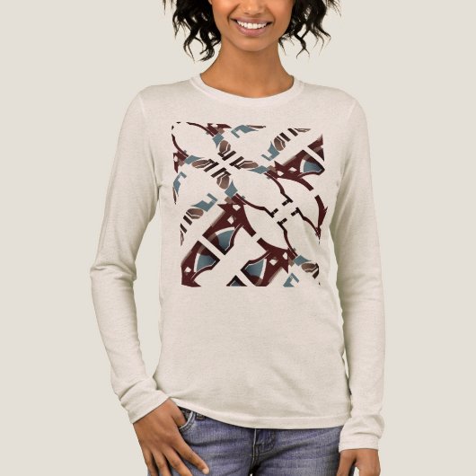 茶色の青色の対角渦巻き地中海の抽象芸術 トライブレンドＴシャツ (正面)