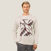 茶色の青色の対角渦巻き地中海の抽象芸術 トライブレンドＴシャツ (正面全体)