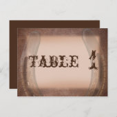 茶色の革のテーブルに置かれたラッキーホースシュー ポストカード (正面/裏面)