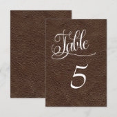 茶色の革を使ったウエスタンスタイルの結婚式テーブルナンバーカード 招待状 (正面/裏面)