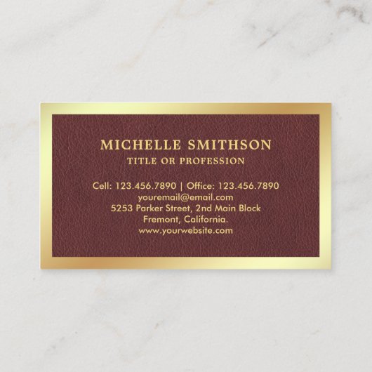 茶色の革金箔フェザーヴィンテージクイルペン 名刺 (裏面)