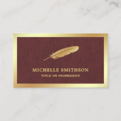 茶色の革金箔フェザーヴィンテージクイルペン 名刺 (正面)