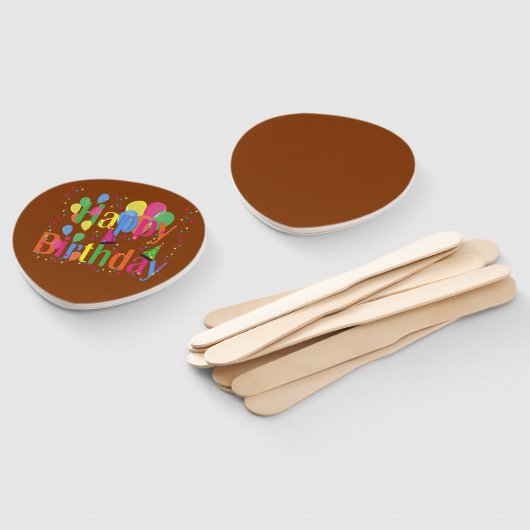 茶色の風船のあるハッピーバースデー ハンドファン (組立なし)