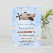 茶色の飛行機誕生日招待状 招待状 (スタンド正面)