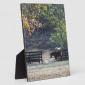 茶色の馬がフェンスをくぐる フォトプラーク (側面)