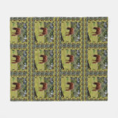 茶色の馬が縁ど同じイメージで放牧し フリースブランケット (正面(横))