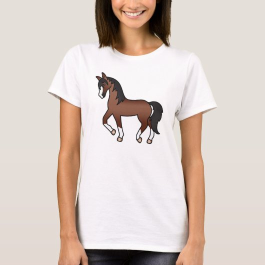 茶色の馬が駆けるキャラクターイラスト Tシャツ (正面)